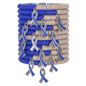 Bracelet à breloques ruban bleu en alliage de zinc, bijoux de mode superposés perlés, cadeau de sensibilisation à la santé pour femme - Product Image 4