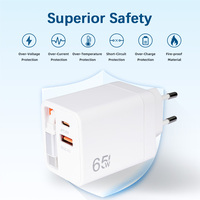 Evrensel 65W GaN Hızlı Şarj USB-C PD 3.0 Duvar Adaptörü Geri Çekilebilir Kablolu Laptop Seyahat Şarj Cihazı OTP Korumalı EU Fişli 5V3A