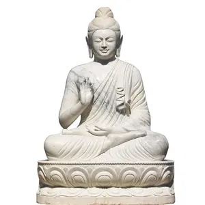 Белый мрамор Будда, сидя на скульптуре статуи лотоса