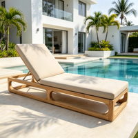 Chaise longue de luxe moderne en teck pour piscine, lit de soleil extérieur avec coussin pour villa, hôtel, complexe hôtelier, patio