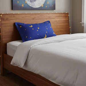 Funda de <span class=keywords><strong>Almohada</strong></span> Personalizada al por Mayor, 100% Algodón, Estampado de Estrellas y Luna <span class=keywords><strong>Azul</strong></span> Oscuro, Popular - Product Image 4