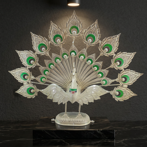 Estatua Decorativa de Metal Hecha a Mano con Filigrana Plateada de Pavo Real, Arte Tradicional Indio para Decoración del Hogar - Product Image 2