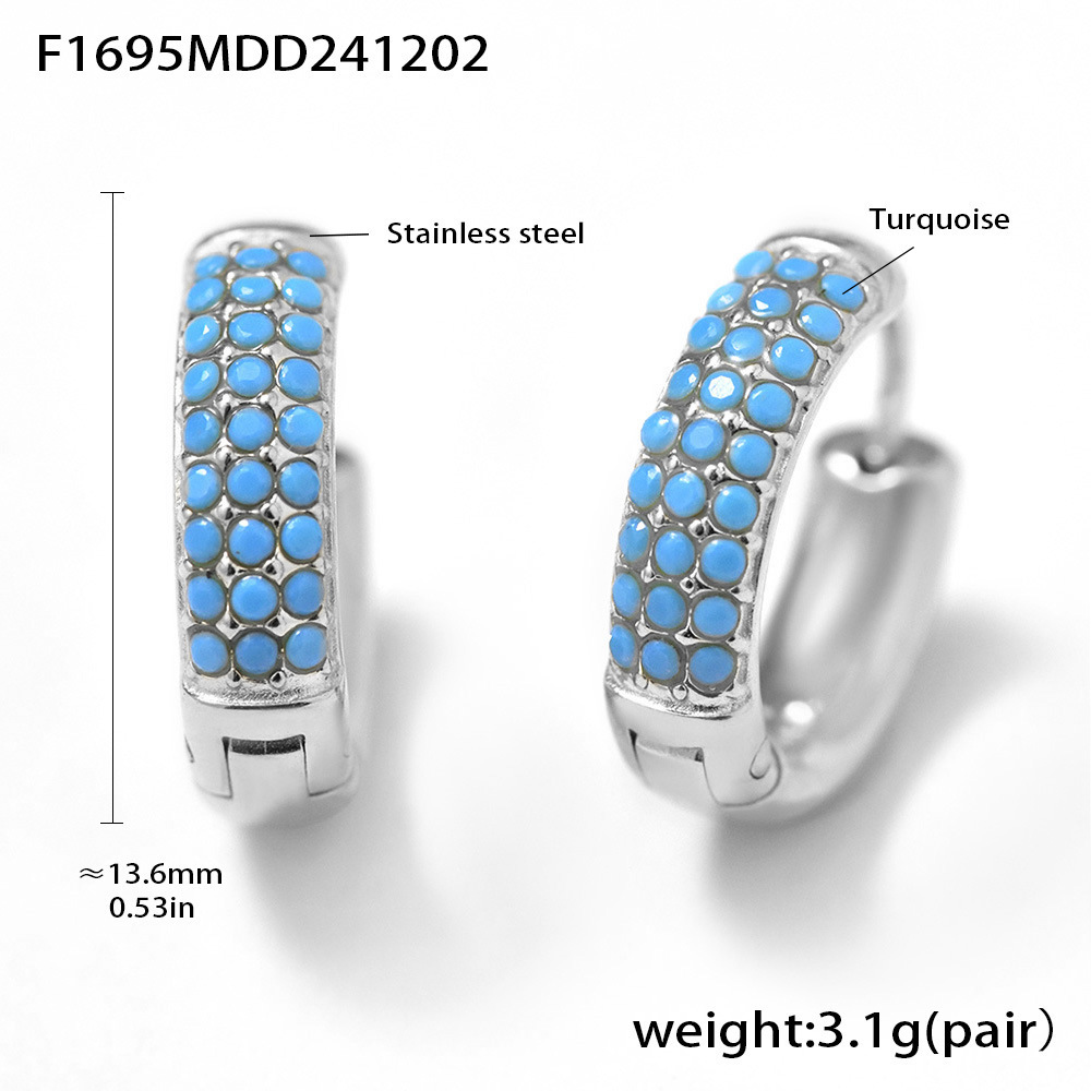 F1695-boucles d'oreilles turquoise couleur argent-taille moyenne