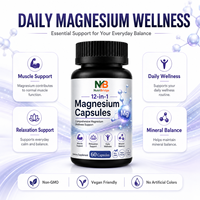 Fournisseur direct d'usine, capsules de magnésium 12-en-1 sans OGM, sans gluten, à absorption élevée, pour la santé des os et l'énergie