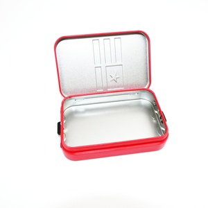 Red Rectangular Tin <b>Box</b> with Star and Striped Pattern Embossed Design Recyclable <b>Metal</b> Storage Case Gift Craft Use - Product Image 4