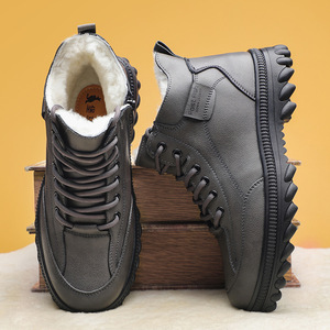 Nouvelles bottes en laine élégantes pour hommes, doublées de peau de mouton, en cuir véritable, doublées de polaire, épaisses, chaudes, décontractées, pour la marche, hiver 2025 - Product Image 1