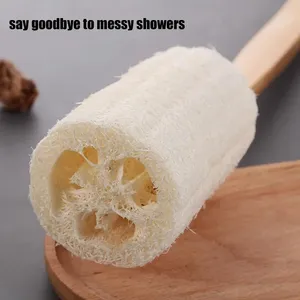 Lightweight Eco-friendly Spa Scrubber Long Wood Handle Natural Exfoliating Loofah Men Modern Portable <b>Body</b> Cleaner <b>Scrub</b> Brush - Product Image 4