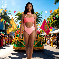 Monokini de carnaval pour femme, col halter, découpe au niveau du ventre, en tissu double texture, combinaison de parade pour festival caribéen, personnalisable