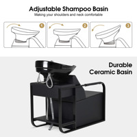 Fauteuil de lavage portable en cuir PU avec bac en céramique pour salon de coiffure, lit de lavage assis-debout