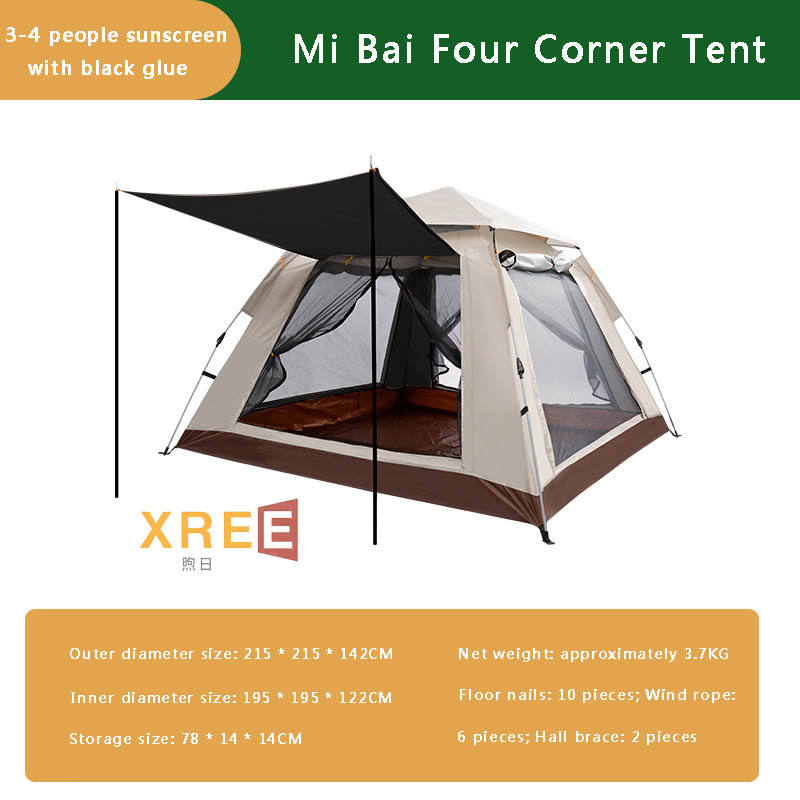 3-4 person four sided tent with black glue design