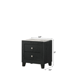 Contemporary Modern Black Nightstand With White Faux Marble Top 2 <b>Drawers</b> Bedroom Furniture - Product Image 4