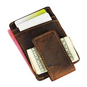 Boshiho RFID Customize Crazy Horse Genuine Leather Credit Card <b>Holder</b> With Money Clip Magnet Card <b>Holder</b> <b>Wallet</b> - Product Image 1