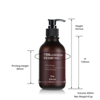 Bouteille Boston en PET mat à épaule inclinée, noire, avec pompe à lotion, 300 ml, pour emballage cosmétique (shampoing/gel douche/après-shampoing), finition soyeuse, vente en gros