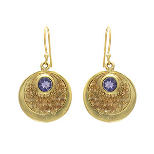 925 Solid Sterling Silver Gold Plated Natural Gemstone Iolite <b>Handmade</b> <b>Earring</b> at Factory Price for Sale Festive Season - Product Image 1