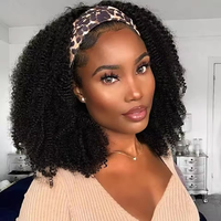 Wig Afro Siap Pakai, Wig Rambut Manusia Remy Brazil Densitas 180% Untuk Wanita Kulit Hitam, Wig Headband Rambut Manusia