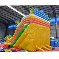 Château gonflable tropical d'extérieur, parc à dinosaures, château gonflable à double piste, toboggan aquatique gonflable pour piscine creusée avec souffleur