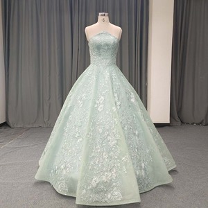 ANY248 Elegant Strapless Sage Green Embroidery Lace Pattern Evening Dresses - Product Image 1