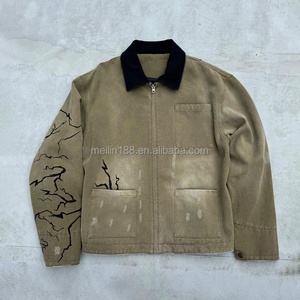 Custom <b>Canvas</b> <b>Work</b> <b>Jackets</b> for Men Distress Embroidery Logo Casual Wear Heavyweight Carpenter Zipper Duck <b>Canvas</b> <b>Jacket</b> - Product Image 1