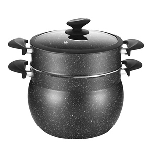 Batterie de cuisine antiadhésive en aluminium pressé, compatible induction, avec revêtement marbré, comprenant marmite à soupe, couscoussier, cuiseur vapeur et <span class=keywords><strong>cocotte</strong></span>, avec couvercle en verre - Product Image 1