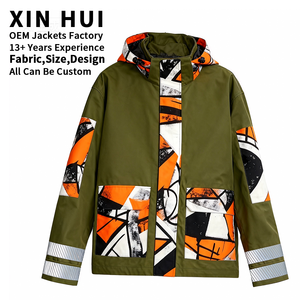 Veste technique réfléchissante personnalisée, streetwear, patchwork, coupe-vent, imperméable, veste d'hiver pour homme, veste à capuche pour l'extérieur - Product Image 2