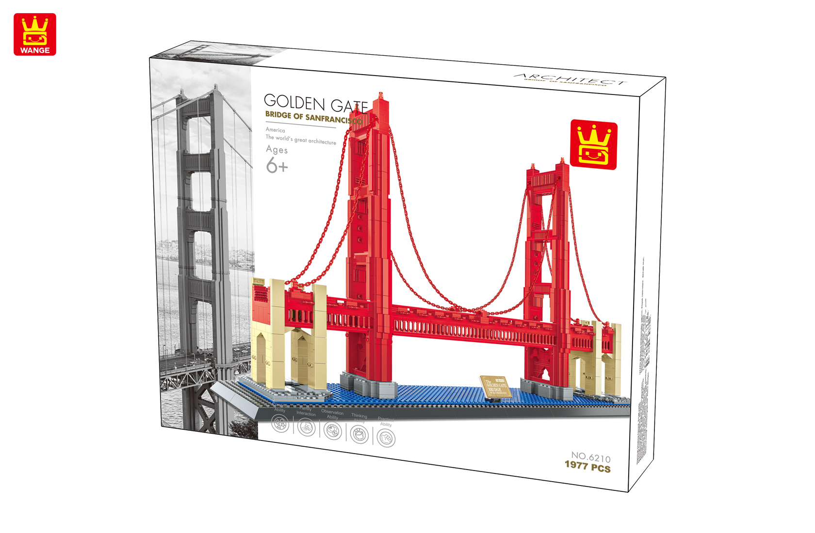 邦楽 THE GATE WAY Wange 6210 Golden Gate Bridge Model Building Blocks Toy for Ages 2