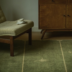 Tapis imprimé de style mi-siècle vert luxueux haut de gamme en mélange de laine, fabriqué à la machine, écologique, pour salon et chambre à coucher - Product Image 6