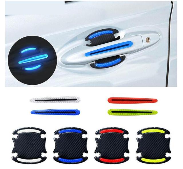 8pcs 3D Car Reflective Sticker Tape Reflector Fender Warning Bumper Strip Door Handle Bowl Cover Car Exterior Accessories Set