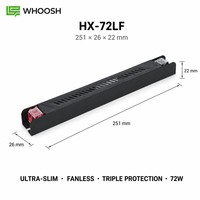 Alimentation linéaire LED sans ventilateur 72W 12V 24V en profilé aluminium HX-72LF pour éclairage encastré à bande