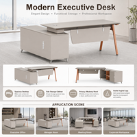 Bureau de direction en forme de L de luxe nordique avec armoire latérale et pieds en bois, table de PDG/directeur pour bureau d'entreprise