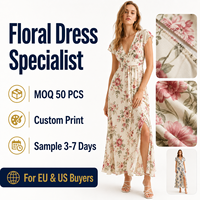 Robe longue personnalisée 100 % viscose tissée à imprimé floral pour femme, col en V, certifiée OEKO-TEX, style bohème d'été avec fente latérale