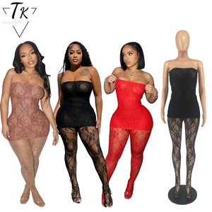 Pensa 2025 abiti da Club per ragazze Sexy in <span class=keywords><strong>pizzo</strong></span> da donna in 2 pezzi con calze a tubo trasparente per maglieria solida - Product Image 1