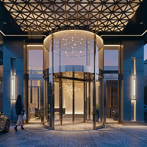 Porte tournante automatique moderne en verre de Guangzhou, double battant, à vision intégrale, coupe-vent, pour hall d'hôtel, bureau, <span class=keywords><strong>tour</strong></span> commerciale, entrée commerciale - Product Image 1