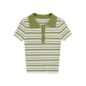 GX8154 Nouveauté T-shirt <span class=keywords><strong>Femme</strong></span> Tricoté Rayé Décontracté à Col Polo et Manches Courtes – Collection Été Tendance - Product Image 6