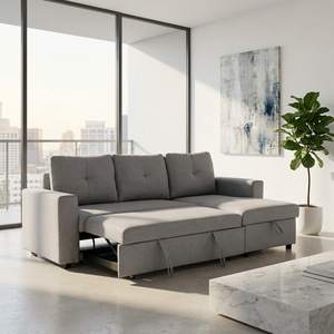 Canapé-lit modulaire multifonctionnel pliable Homers avec rangement, chaise longue moderne en tissu convertible pour petit appartement - Product Image 1