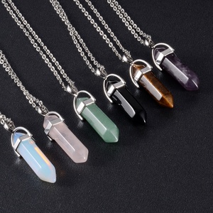 Collana con Pendente Geometrico in Pietra, Esagonale, per Guarigione dei Chakra, Pendolo in Opalite, Quarzo, <span class=keywords><strong>Ossidiana</strong></span>, Cristallo, <span class=keywords><strong>Gioielli</strong></span> in Acciaio Inossidabile - Product Image 1