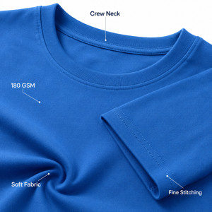 เสื้อยืดพรีเมียมผู้ชาย คอตตอน 100% เนื้อนุ่ม ระบายอากาศดี คอกลม คลาสสิค รับสกรีนโลโก้ ขายส่ง 14 สี ไซส์ S-4XL สีฟ้า - Product Image 4