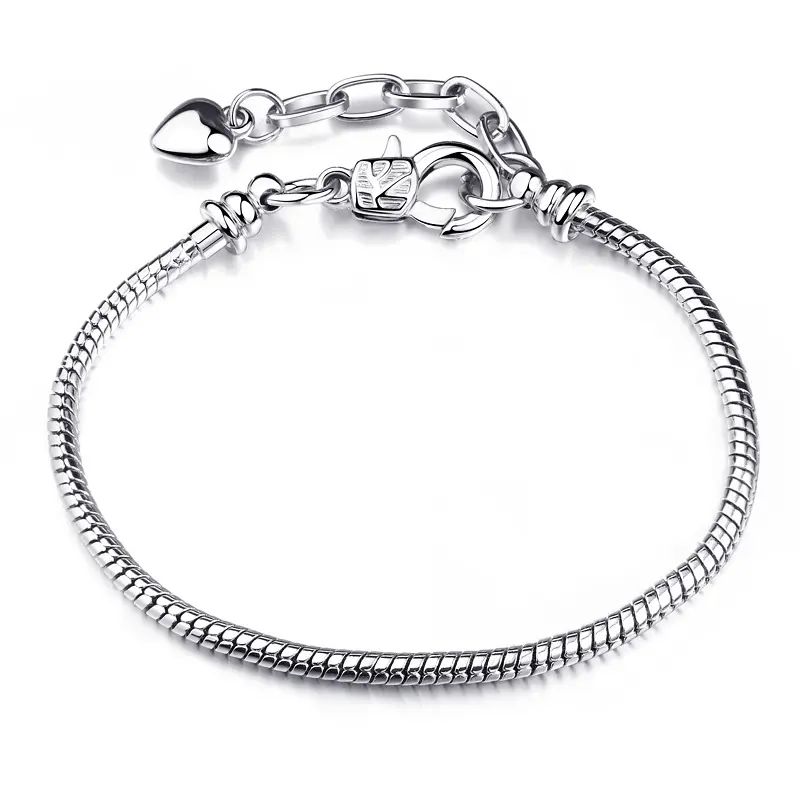 Simple Design DIY Jewelry 17-21cm Adjustable Silver Snake Chain Bracelet fit European Charms with Extended Chain