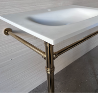 Console à double évier de style vintage à structure métallique Meuble-lavabo à double vasque pour comptoir en pierre Support de jambe en laiton doré brillant