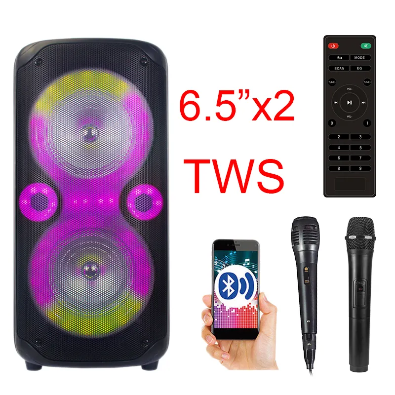 Duplo 6.5 inch Controle Remoto TWS Hot Sell Sem Fio Portátil Karaoke Cor levou bluetooth DJ Bass Party Speaker Partybox 110