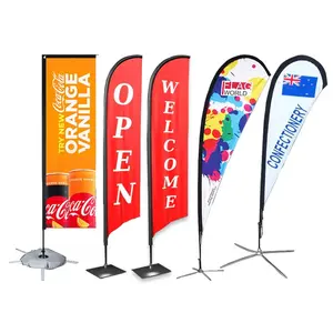 Custom Design Beach Feather Heavy Duty Flying Flag For Business Advertising Promotion Fiberglass Aluminum Pole