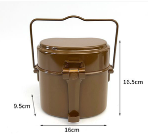 DFM1104 Juego de 3 Piezas de Platos y Ollas de Aluminio Color Caqui para Trabajo al Aire Libre, Combate y Campo, con 2 Compartimentos, Tapa y Plato - Product Image 3
