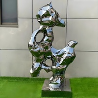 Sculptures abstraites en métal miroir, grandes sculptures en acier inoxydable, ornements en pierre de Taihu de haute qualité, sur mesure pour l'extérieur