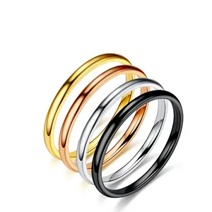 新款时尚Anillos简约纯色电镀18k玫瑰金银色黑色不锈钢普通指环