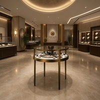 Table de présentation de bijoux ronde de luxe, cadre en métal, vitrine en verre pour magasin de bijoux, boutique de montres, salle d'exposition, mobilier de présentation