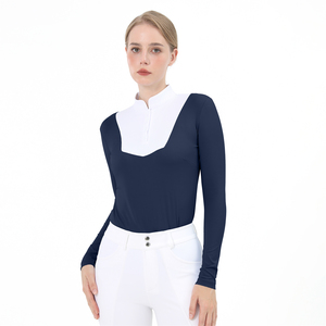 딥 블루 메쉬 승마 대회 셔츠 전문 말 승마 기본 레이어 여성 대회 쇼 셔츠 - Product Image 4