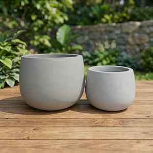 Juego de Macetas Minimalistas de Concreto para Interiores, Diseño Circular Gris para Uso Doméstico - Product Image 3