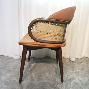 Silla de Comedor Moderna de Diseño para Restaurante, Madera Maciza, Ratán, Cojín de Cuero Suave, Cómoda <span class=keywords><strong>y</strong></span> Casual - Product Image 4