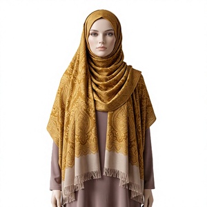 Al por mayor Chal Jacquard Oversize para Mujer, de Dos Tonos con Diseño Geométrico, Cálido de Invierno, tipo Pashmina, Transpirable, con Flecos Largos de Pestaña - Product Image 1