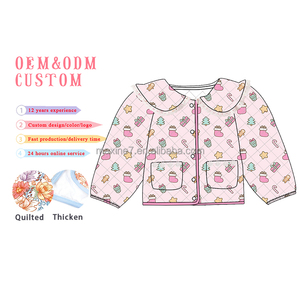 Giacca personalizzata per bambini con bottone trapuntato in cotone caldo, <span class=keywords><strong>cappotto</strong></span> <span class=keywords><strong>invernale</strong></span> per ragazze con stampa natalizia e motivi floreali - Product Image 5