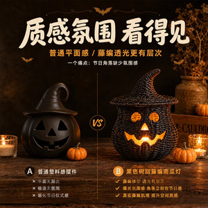 Lámpara de Resina con Forma de Calabaza de Halloween, Sombrero de Bruja, Cara Recortada, Brillante, Funciona con Pilas, Decoración para Fiestas - Product Image 5